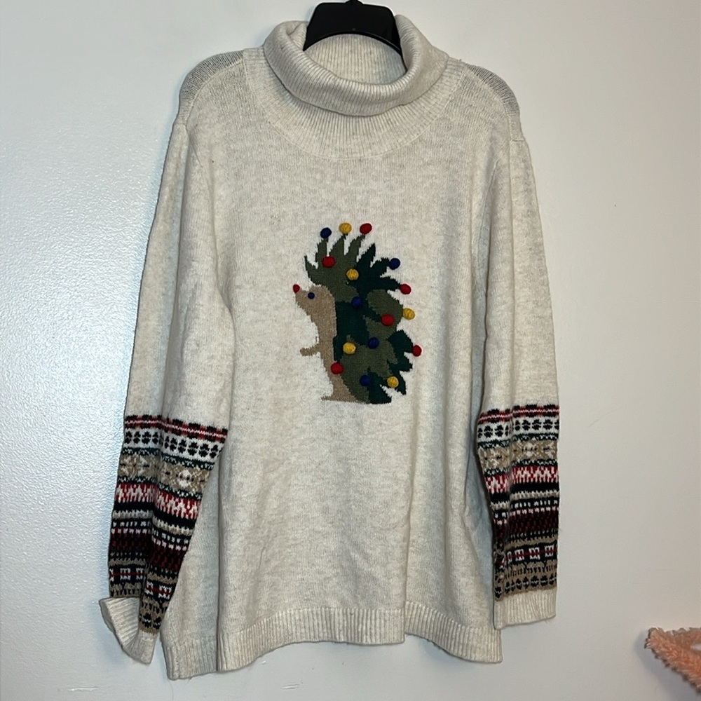 CJ Banks Hedgehog Festive Holiday Turtleneck Sweater 2X